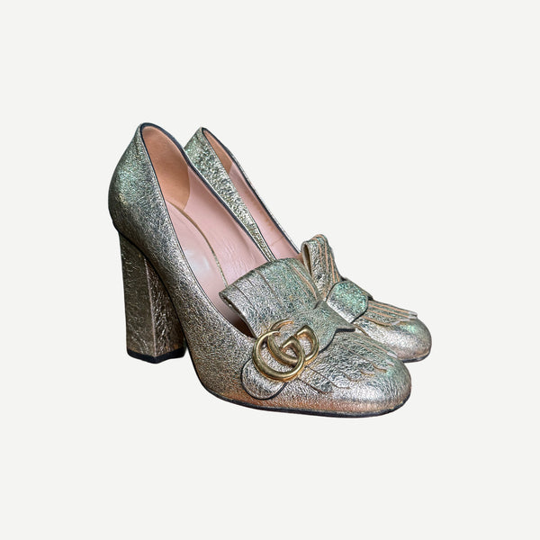 Gucci Marmont Leather Gold Heels