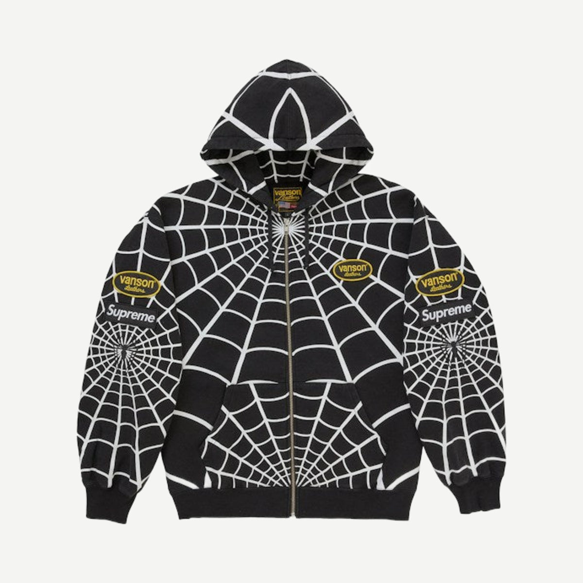 Supreme Vanson Leathers Spider-Man Zip Up Hooded Sweatshirt Black